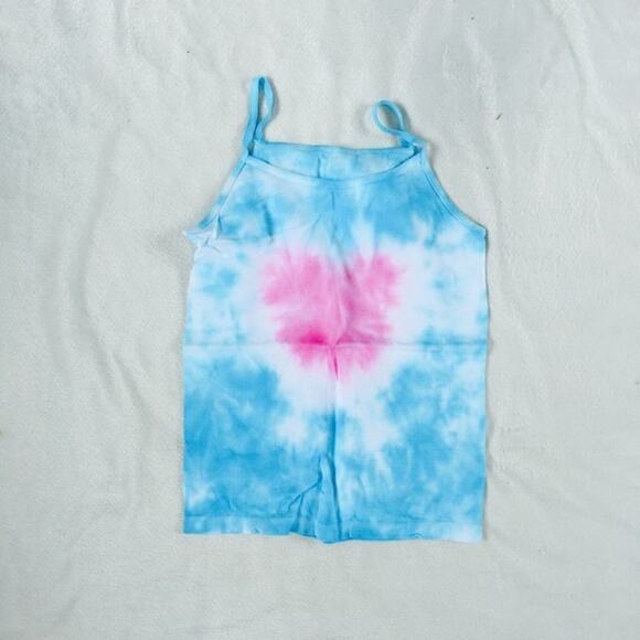 Blue and Pink Heart Tie-Dye Tank Top Cami | Sz YL - Picture 3 of 4
